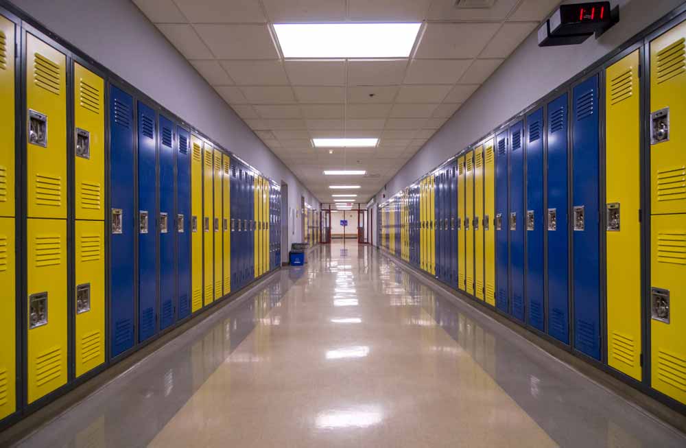 School Hallway With Lockers On Each Side